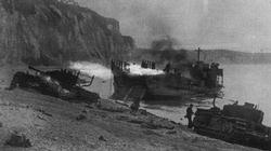 Devastation on the beaches of Dieppe. Burning landing craft, knocked out tanks and dead soldiers were everywhere.